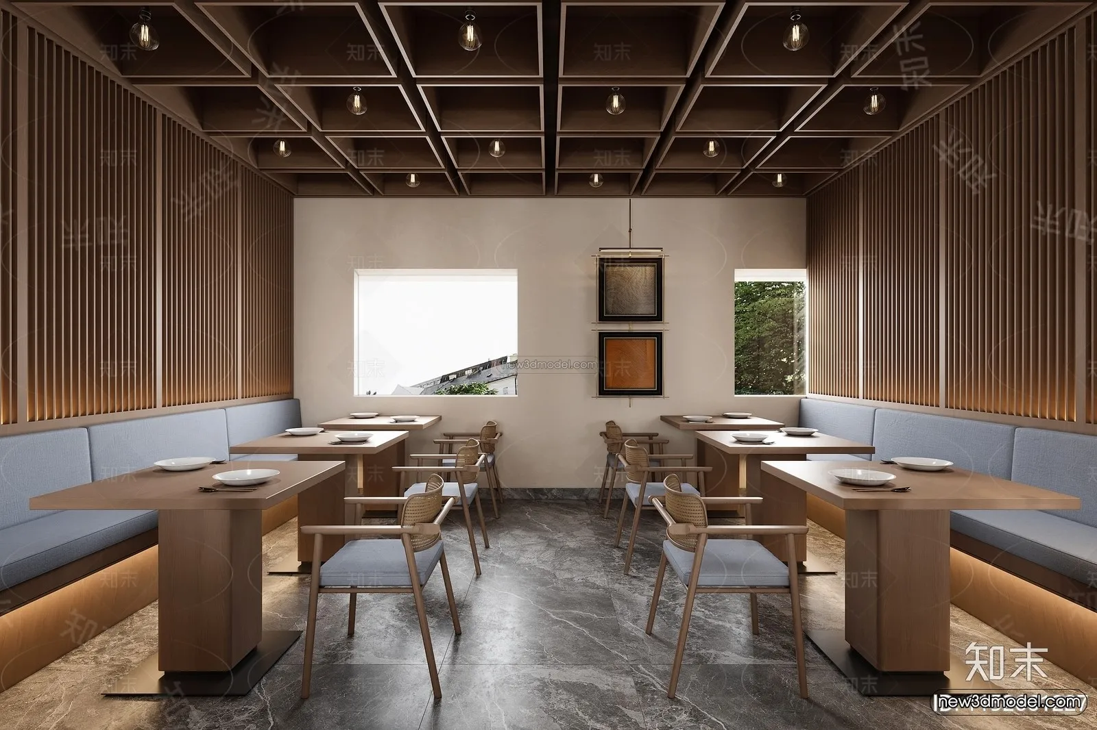 Modern Style Interior 3D Blocks and 3D Models - Asian Restaurant 3D Scene - 978