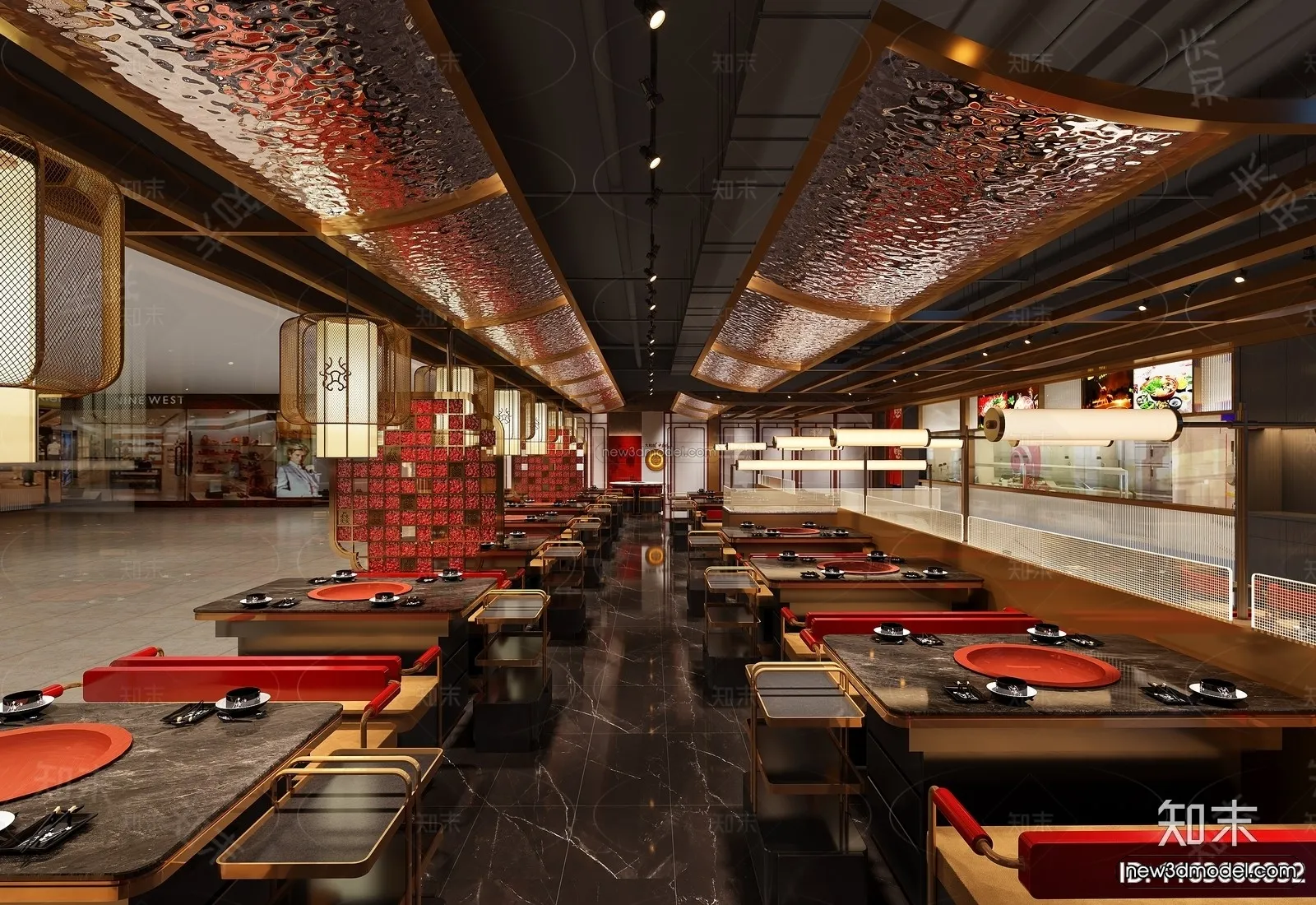 Modern Style Interior 3D Blocks and 3D Models - Asian Restaurant 3D Scene - 979