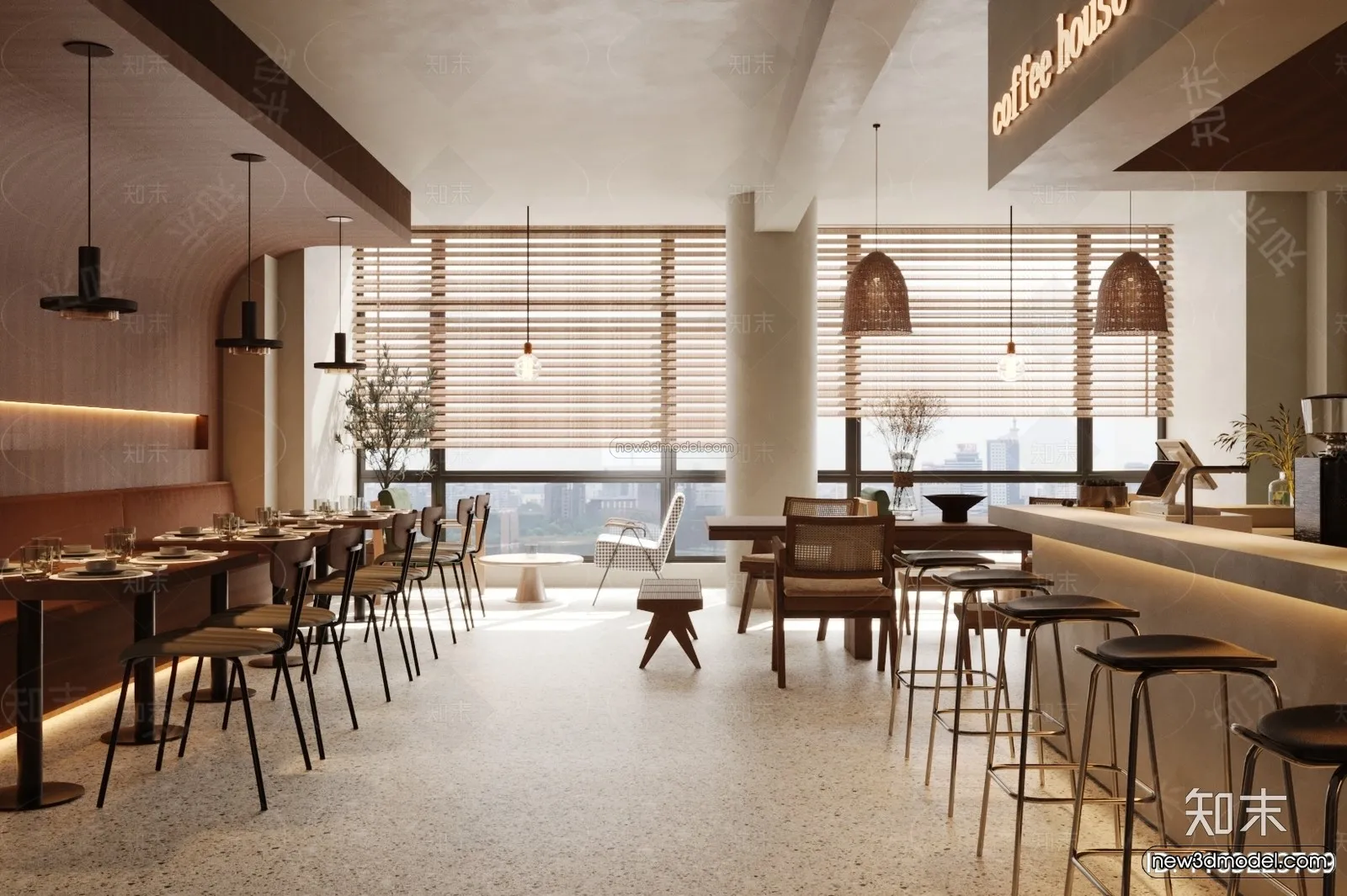 Modern Style Interior 3D Blocks and 3D Models - Asian Restaurant 3D Scene - 980