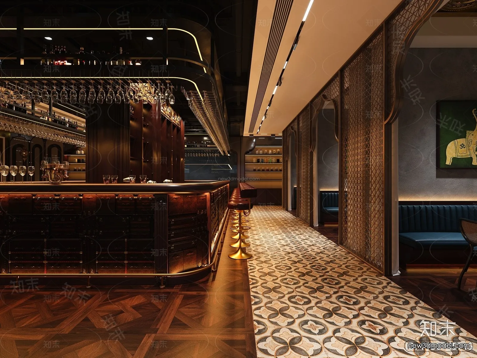 Modern Style Interior 3D Blocks and 3D Models - Asian Restaurant 3D Scene - 981