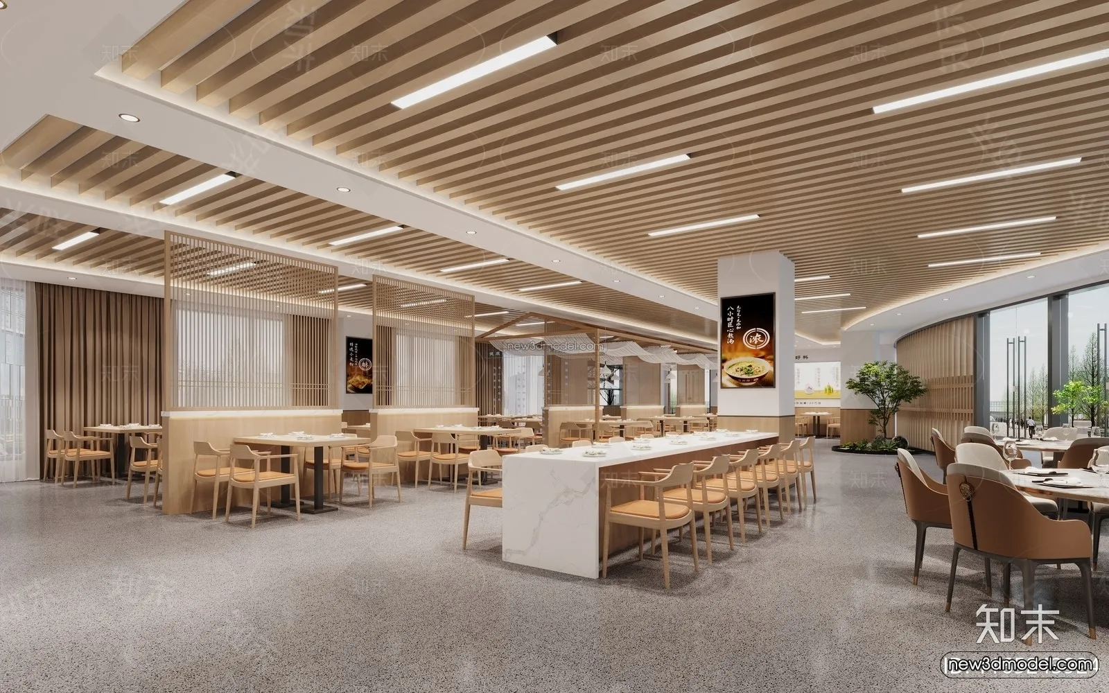 Modern Style Interior 3D Blocks and 3D Models - Asian Restaurant 3D Scene - 982