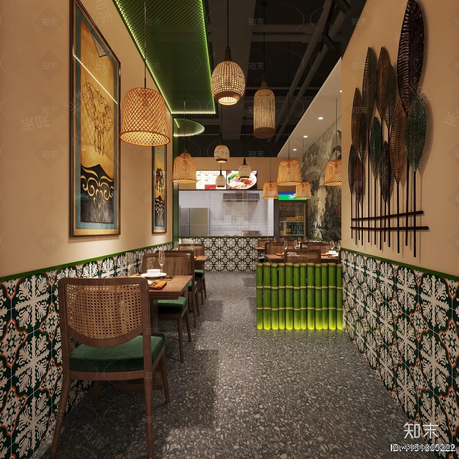 Modern Style Interior 3D Blocks and 3D Models - Asian Restaurant 3D Scene - 985