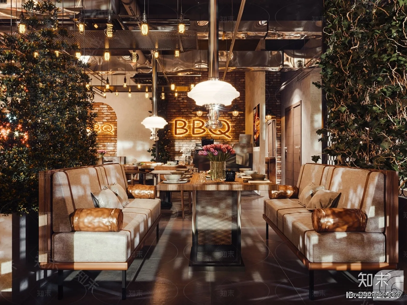 Modern Style Interior 3D Blocks and 3D Models - Asian Restaurant 3D Scene - 986