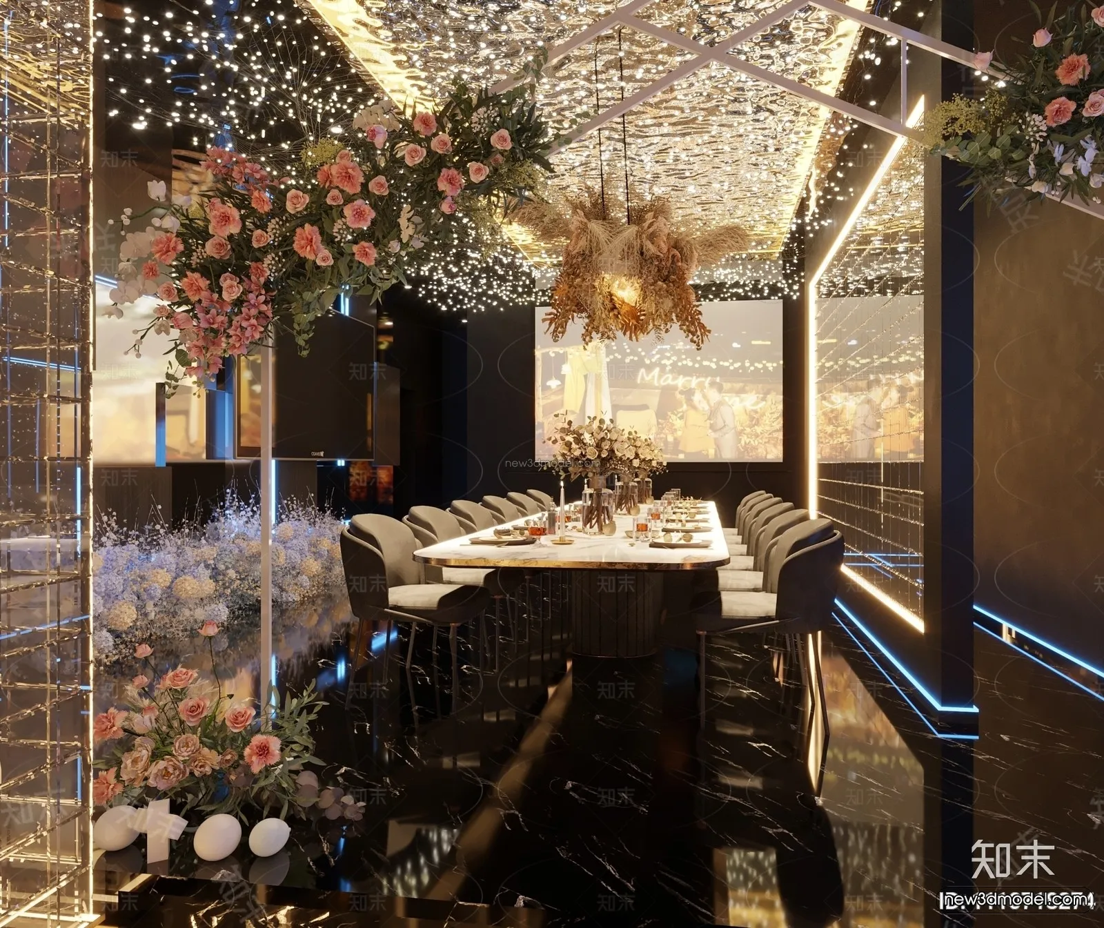 Modern Style Interior 3D Blocks and 3D Models - Asian Restaurant 3D Scene - 988