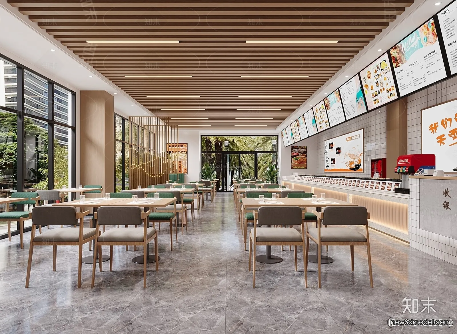 Modern Style Interior 3D Blocks and 3D Models - Asian Restaurant 3D Scene - 989