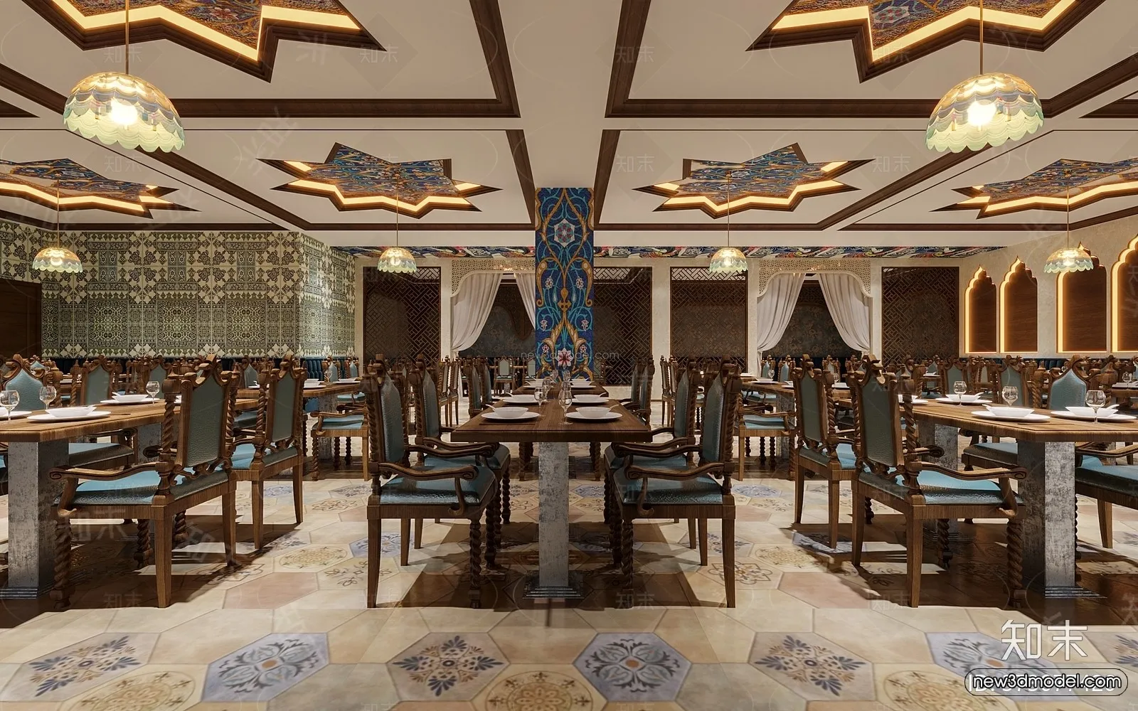 Modern Style Interior 3D Blocks and 3D Models - Asian Restaurant 3D Scene - 992