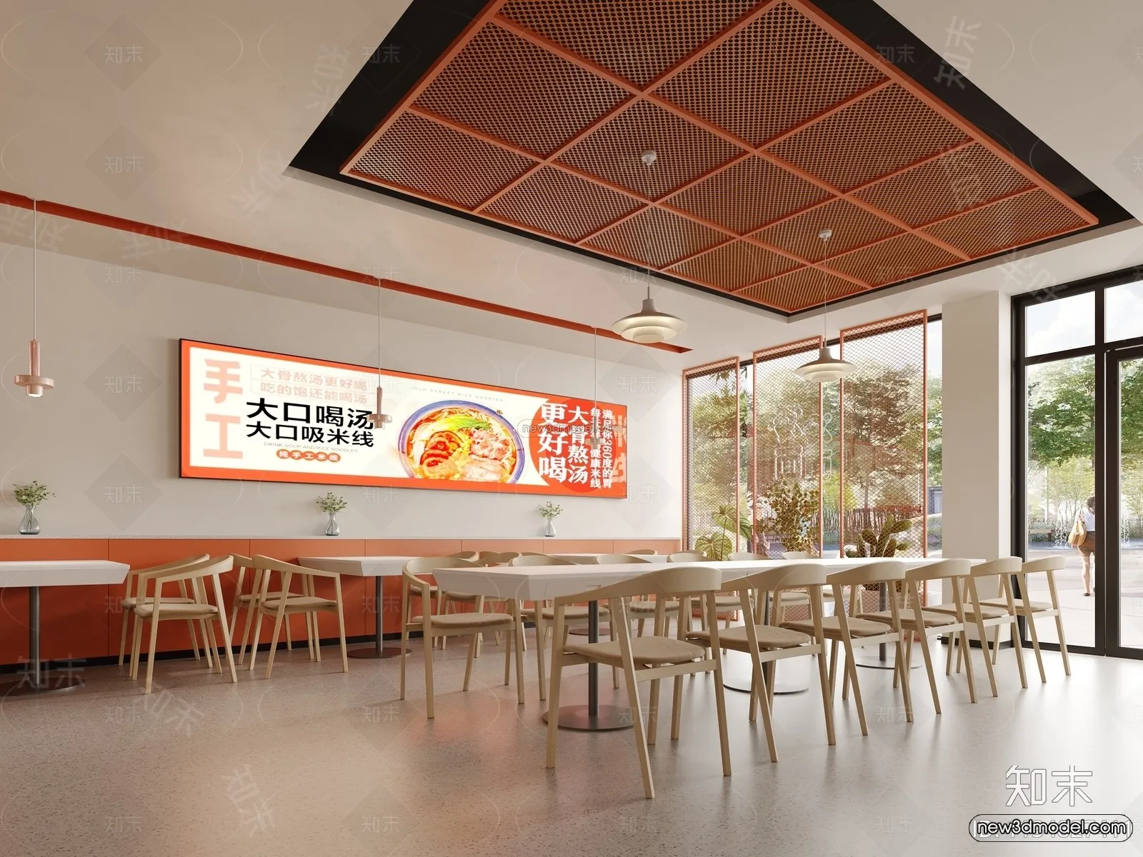 Modern Style Interior 3D Blocks and 3D Models - Asian Restaurant 3D Scene - 996