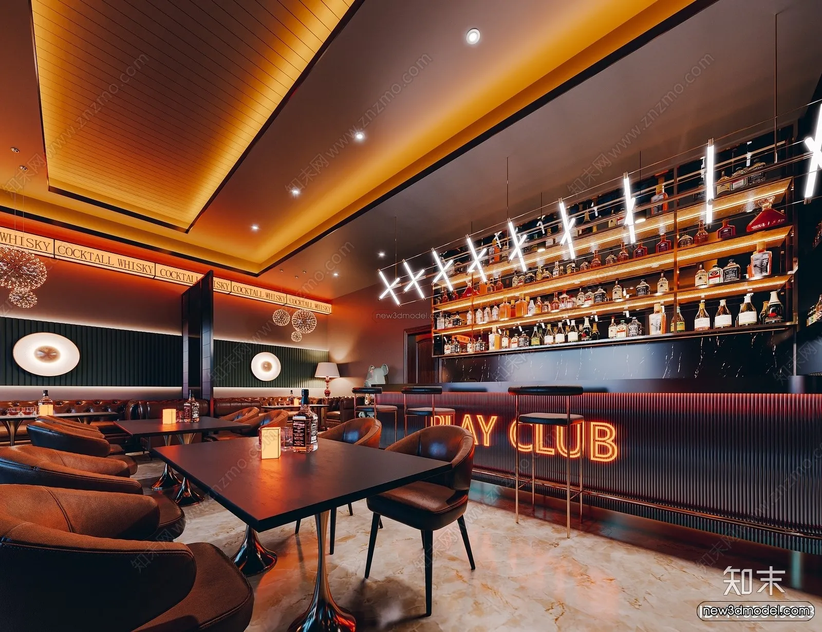 Modern Style Interior 3D Blocks and 3D Models - Bar 3D Scene - 719