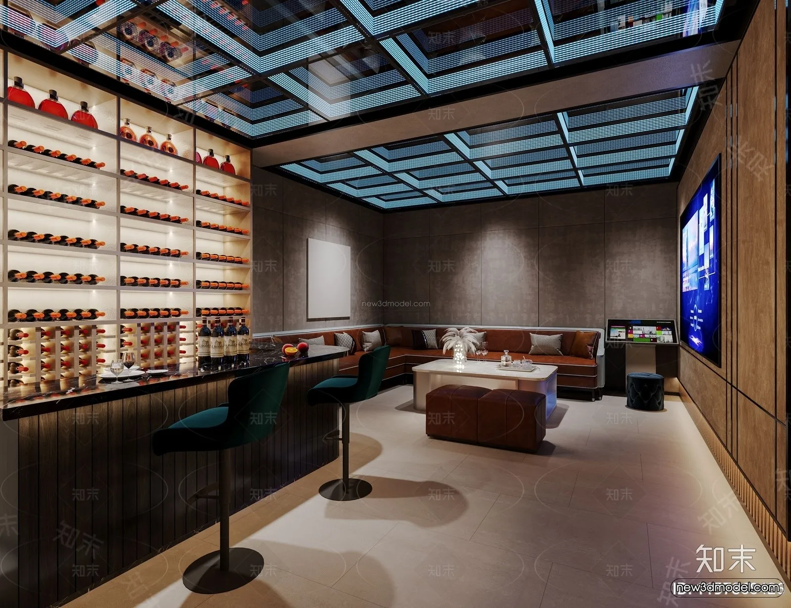 Modern Style Interior 3D Blocks and 3D Models - Bar 3D Scene - 723