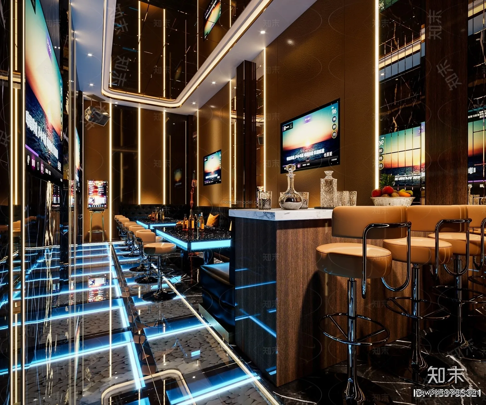 Modern Style Interior 3D Blocks and 3D Models - Bar 3D Scene - 724