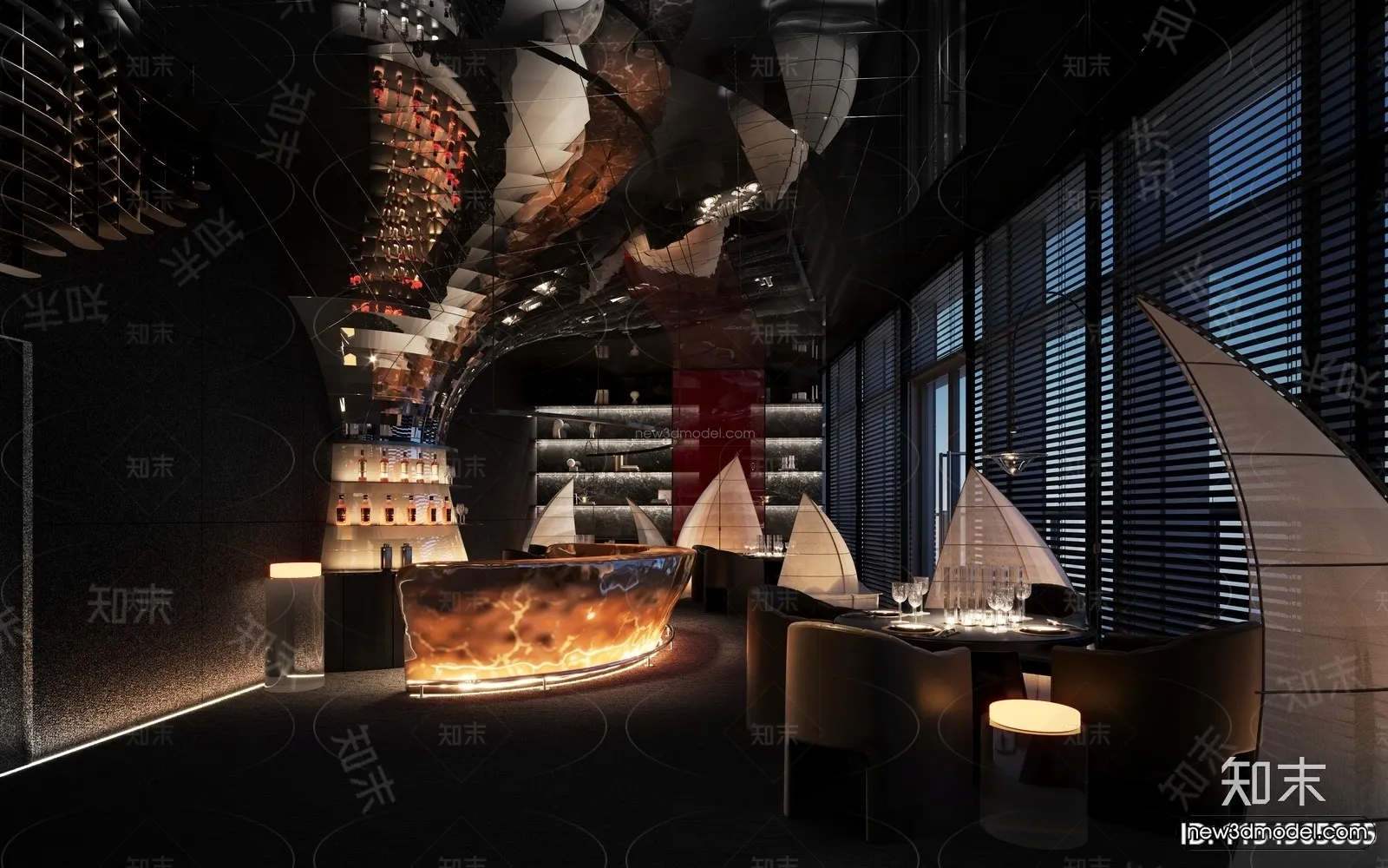 Modern Style Interior 3D Blocks and 3D Models - Bar 3D Scene - 726