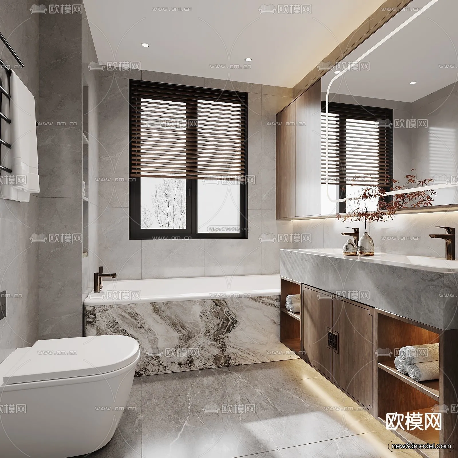 Modern Style Interior 3D Blocks and 3D Models - Bathroom 3D Scene - 630