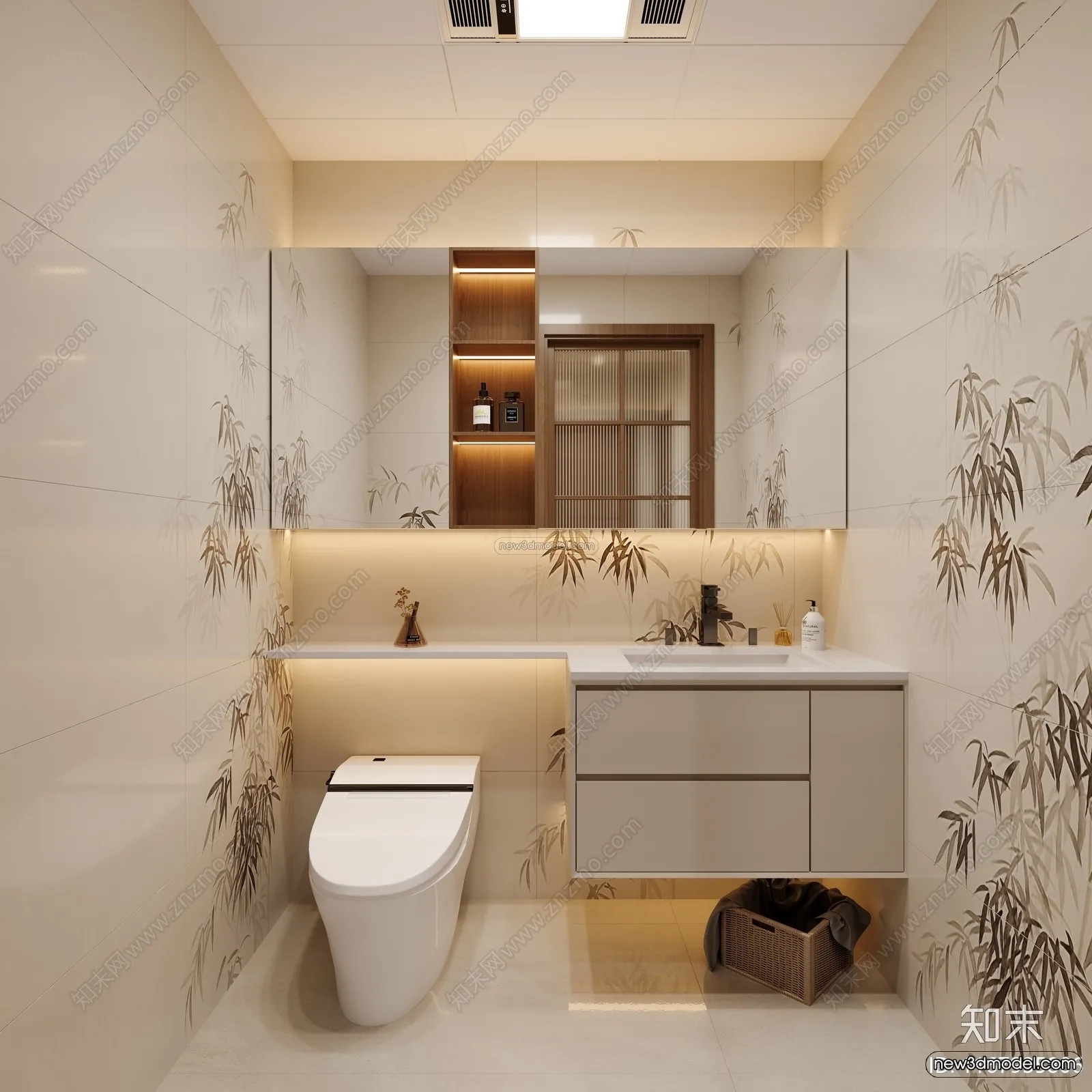 Modern Style Interior 3D Blocks and 3D Models - Bathroom 3D Scene - 633