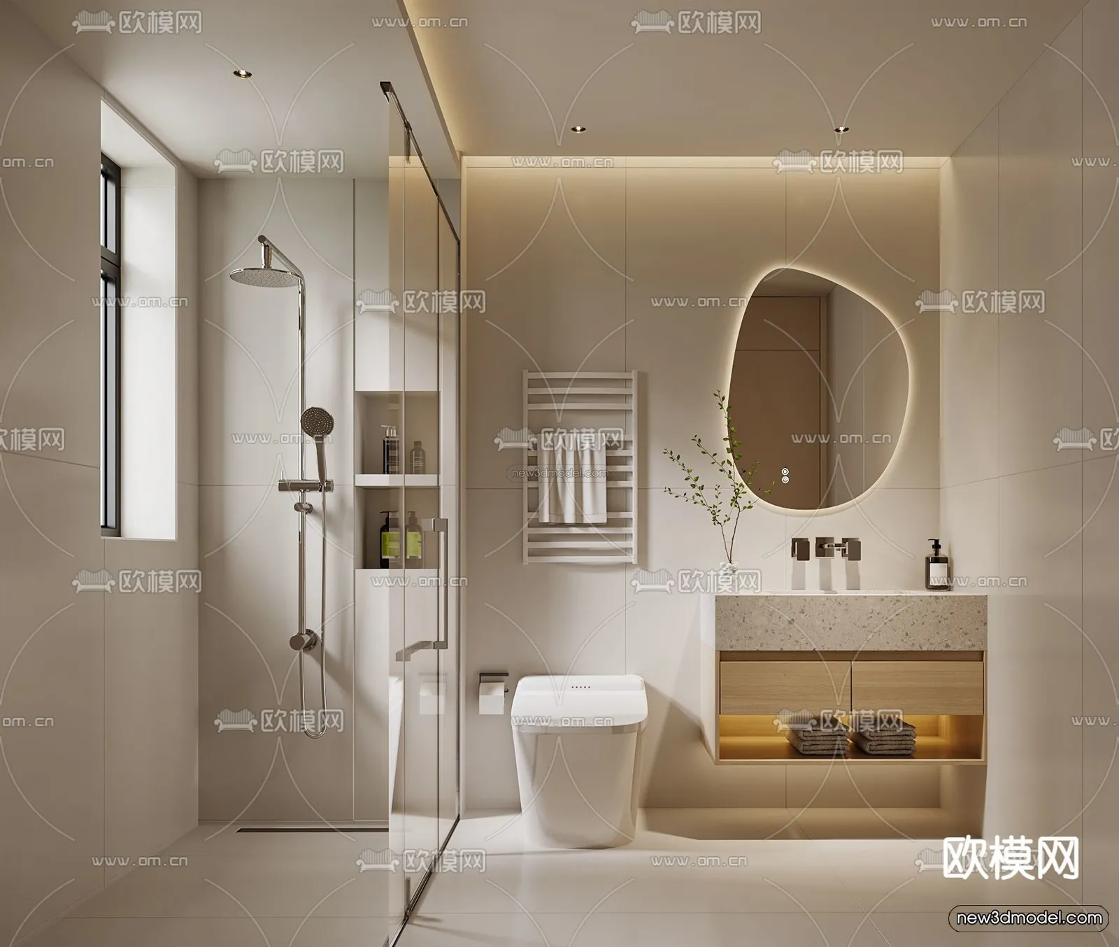 Modern Style Interior 3D Blocks and 3D Models - Bathroom 3D Scene - 636