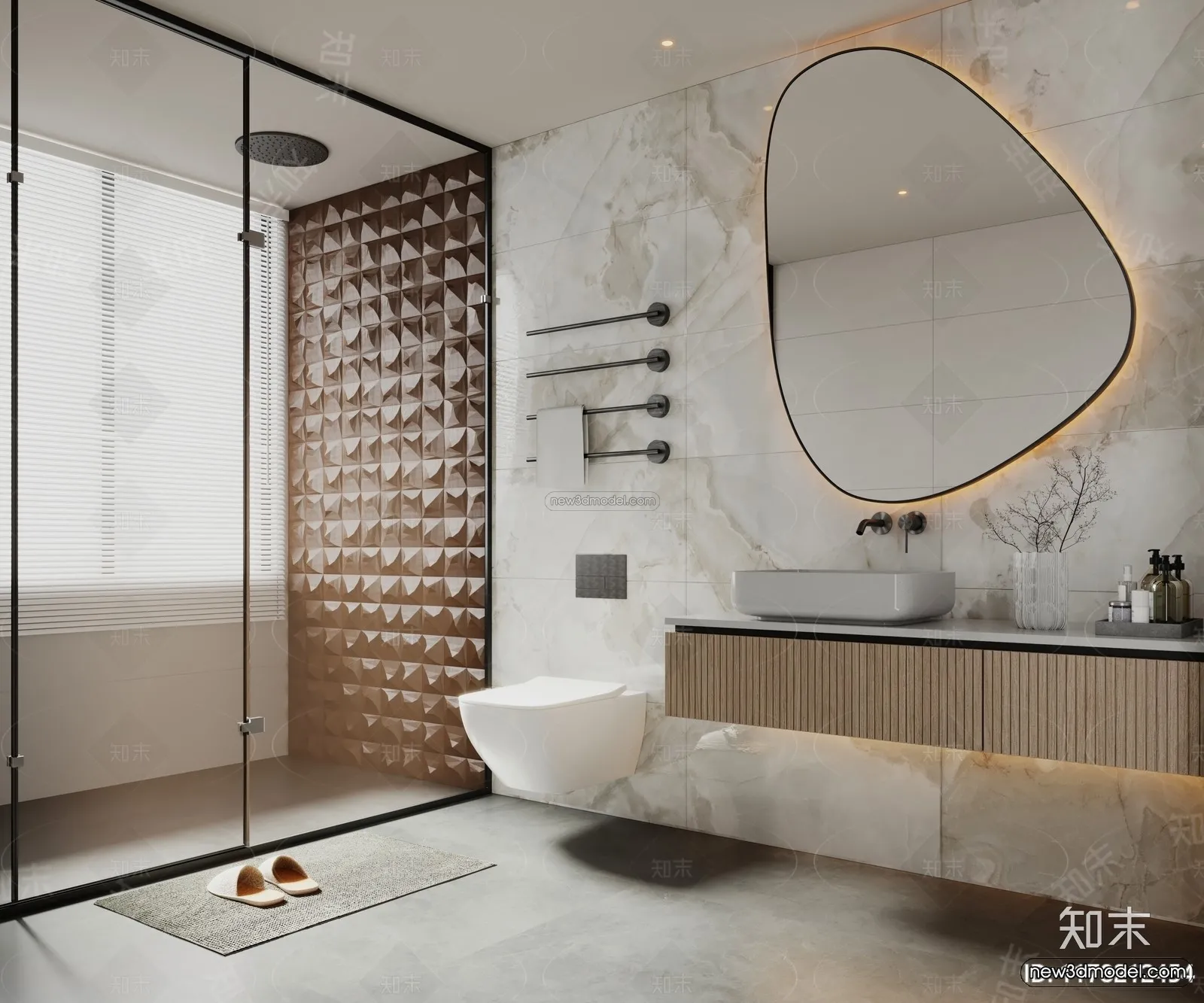 Modern Style Interior 3D Blocks and 3D Models - Bathroom 3D Scene - 641