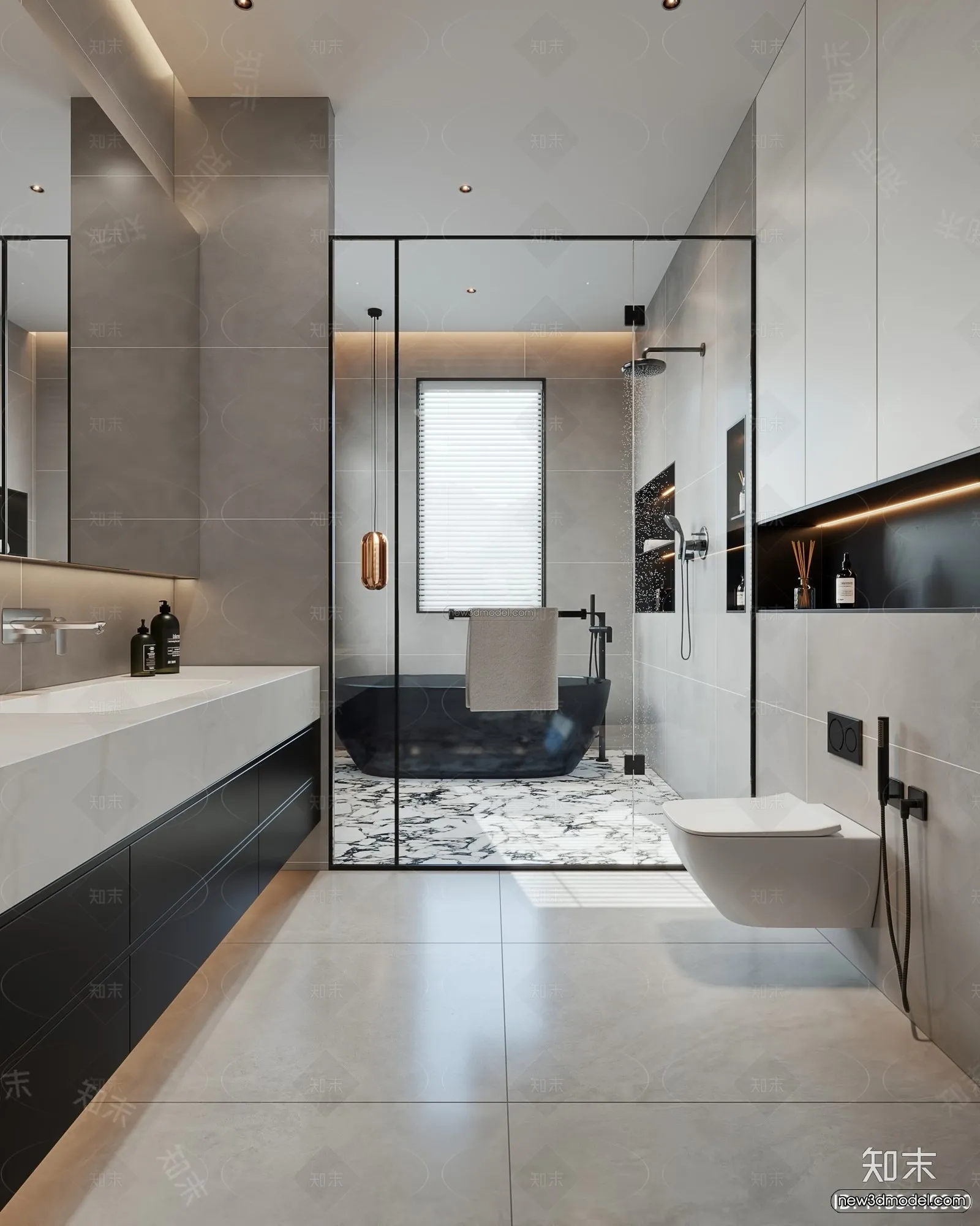 Modern Style Interior 3D Blocks and 3D Models - Bathroom 3D Scene - 642