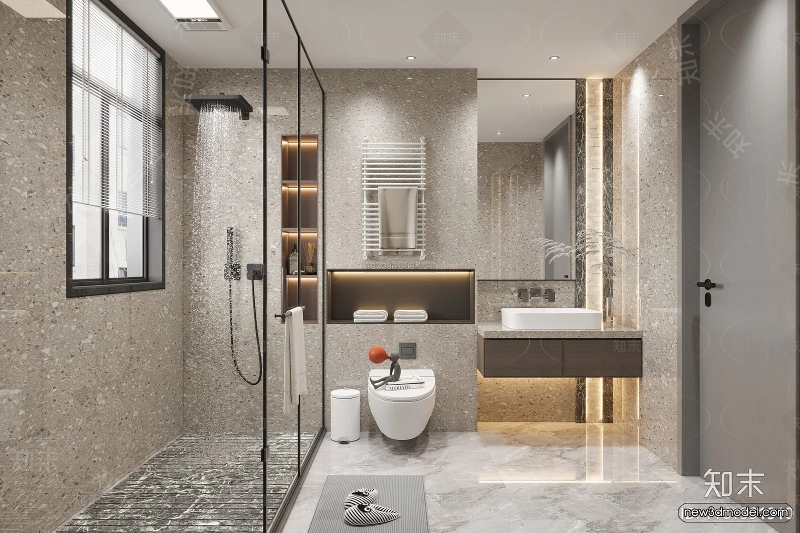 Modern Style Interior 3D Blocks and 3D Models - Bathroom 3D Scene - 649