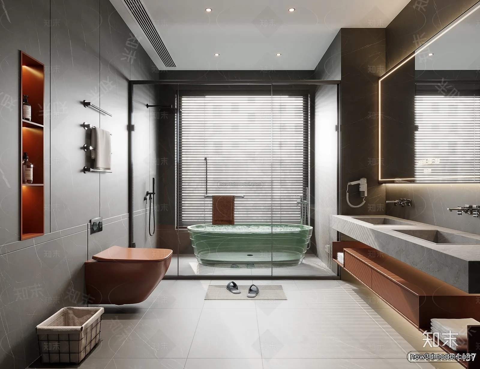 Modern Style Interior 3D Blocks and 3D Models - Bathroom 3D Scene - 654
