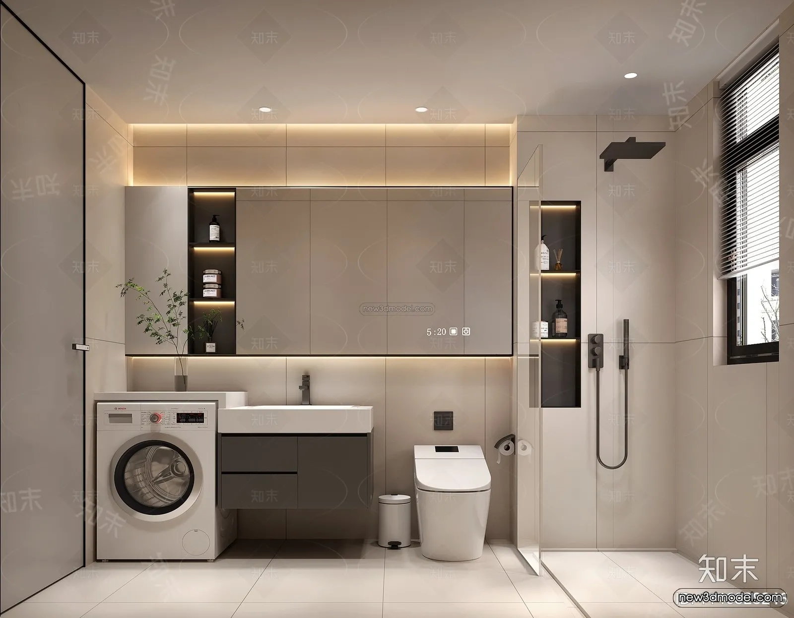 Modern Style Interior 3D Blocks and 3D Models - Bathroom 3D Scene - 655