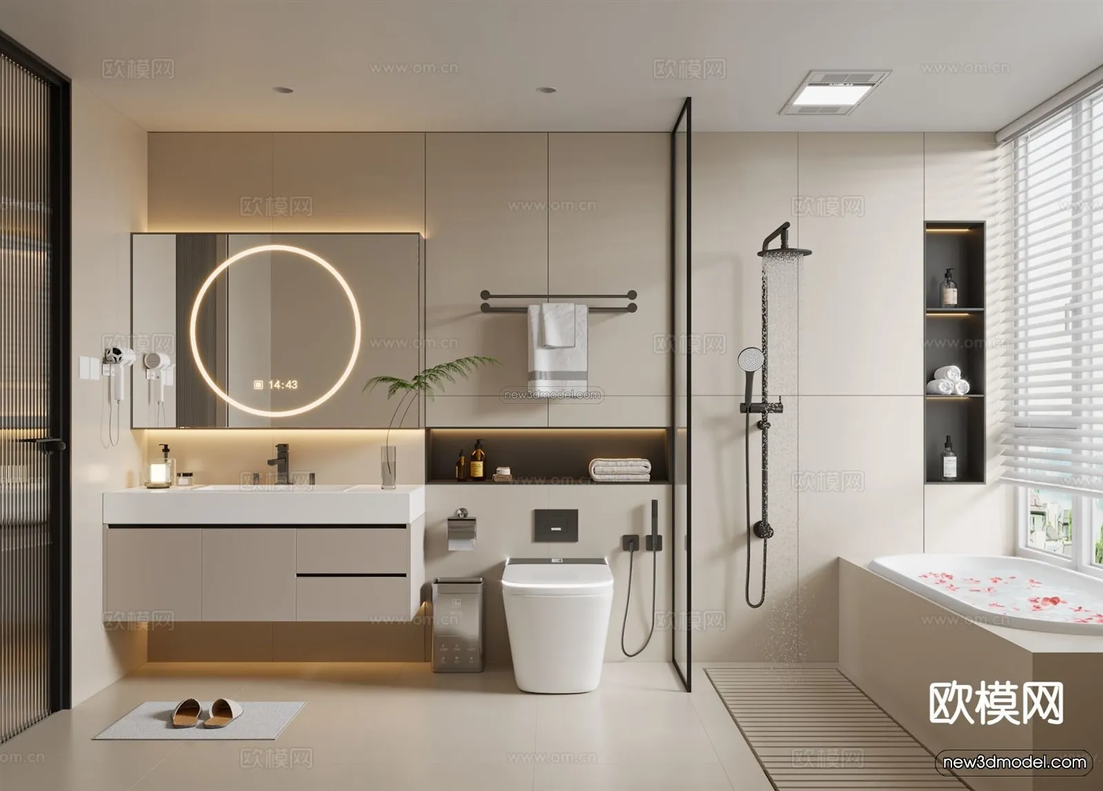 Modern Style Interior 3D Blocks and 3D Models - Bathroom 3D Scene - 656