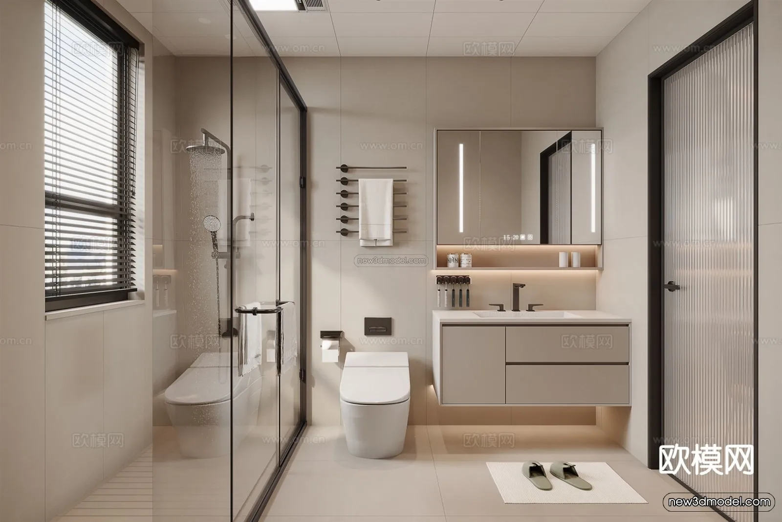Modern Style Interior 3D Blocks and 3D Models - Bathroom 3D Scene - 660