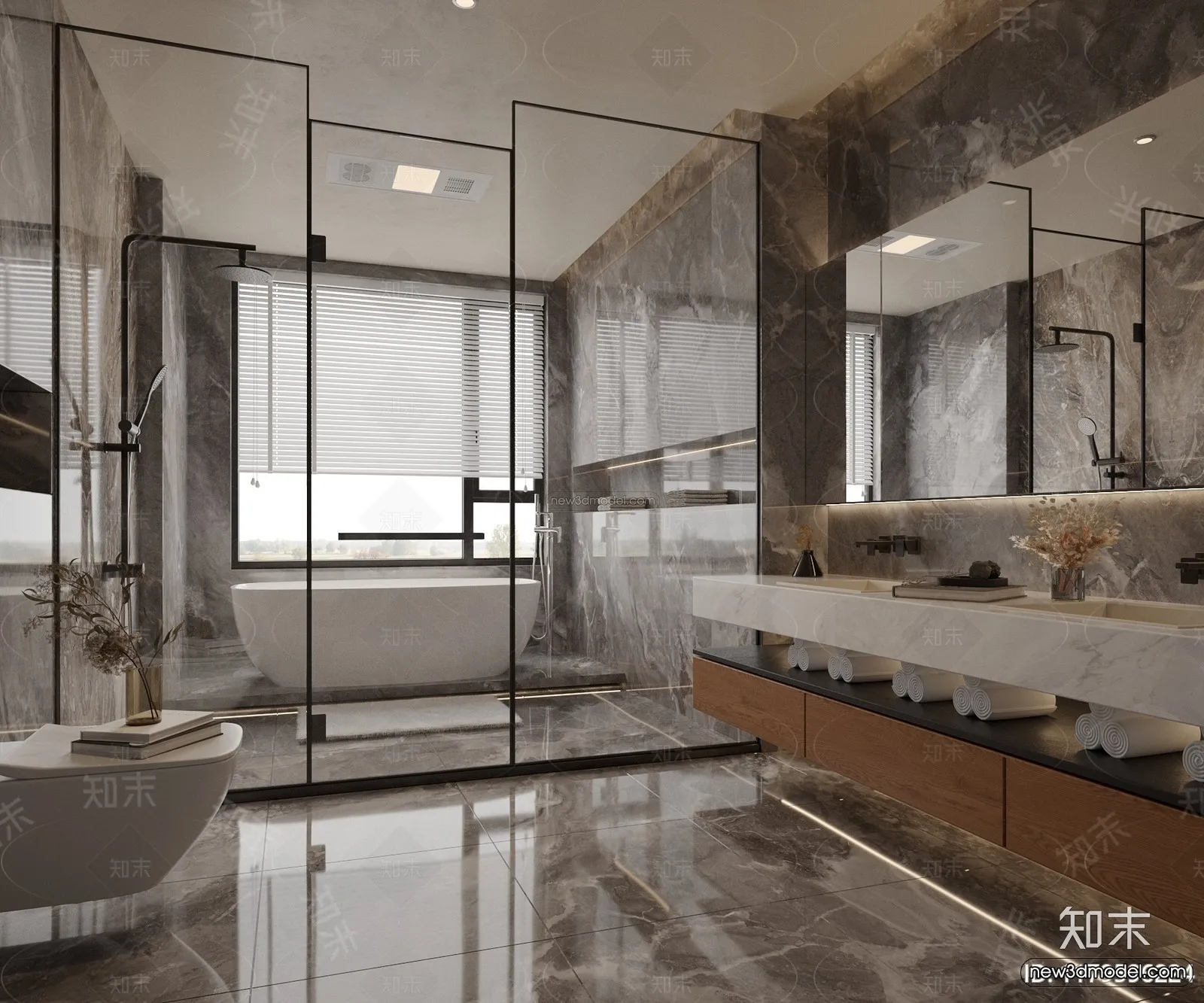 Modern Style Interior 3D Blocks and 3D Models - Bathroom 3D Scene - 661