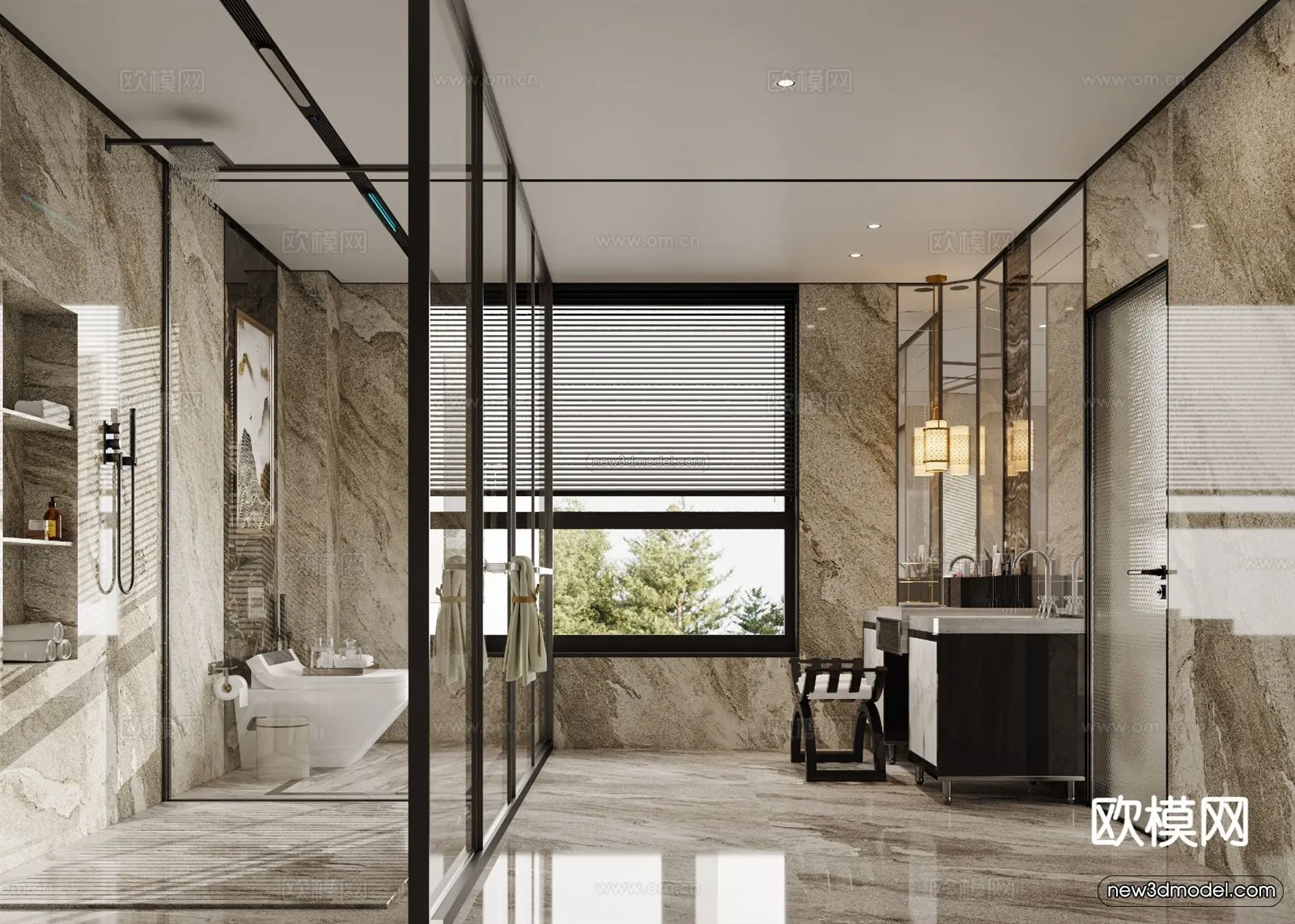 Modern Style Interior 3D Blocks and 3D Models - Bathroom 3D Scene - 662