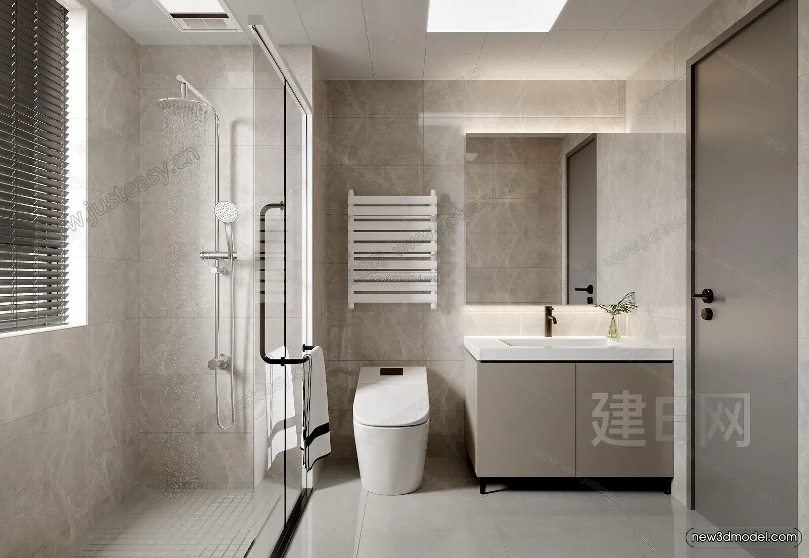 Modern Style Interior 3D Blocks and 3D Models - Bathroom 3D Scene - 663