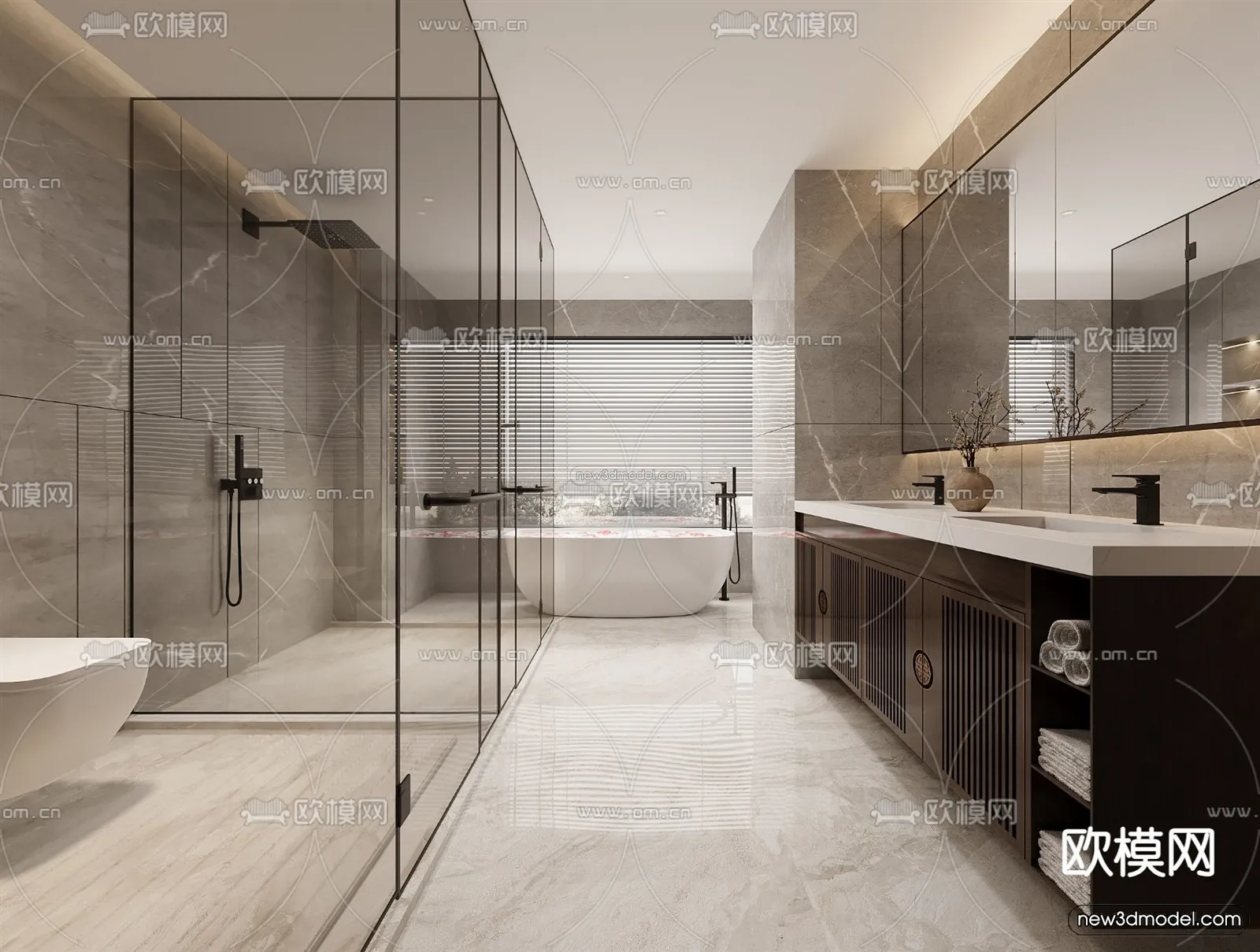 Modern Style Interior 3D Blocks and 3D Models - Bathroom 3D Scene - 664