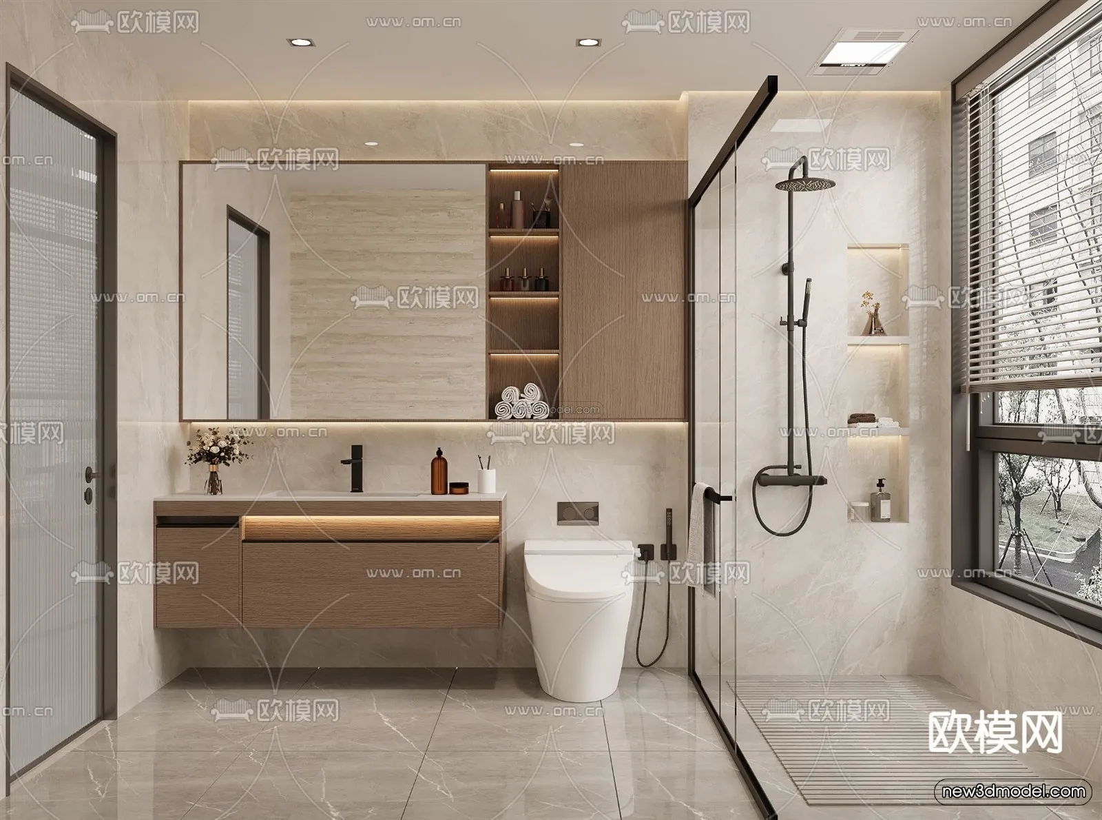 Modern Style Interior 3D Blocks and 3D Models - Bathroom 3D Scene - 666
