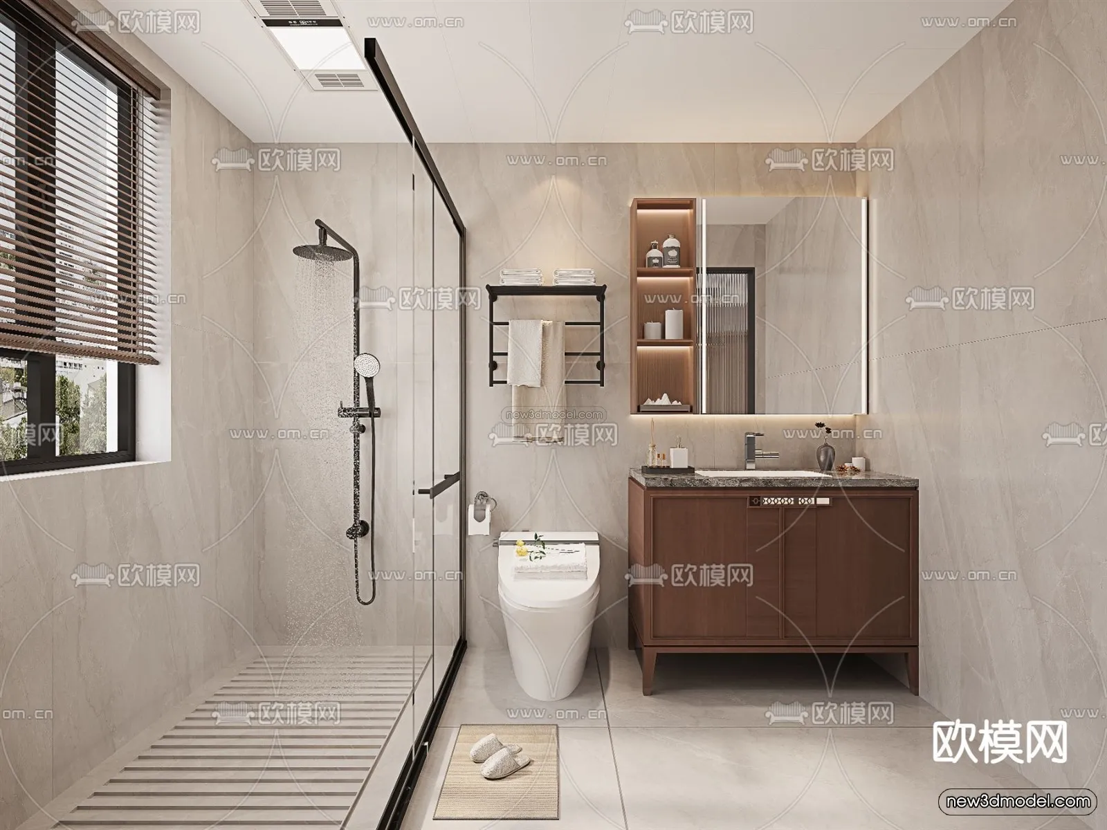 Modern Style Interior 3D Blocks and 3D Models - Bathroom 3D Scene - 667
