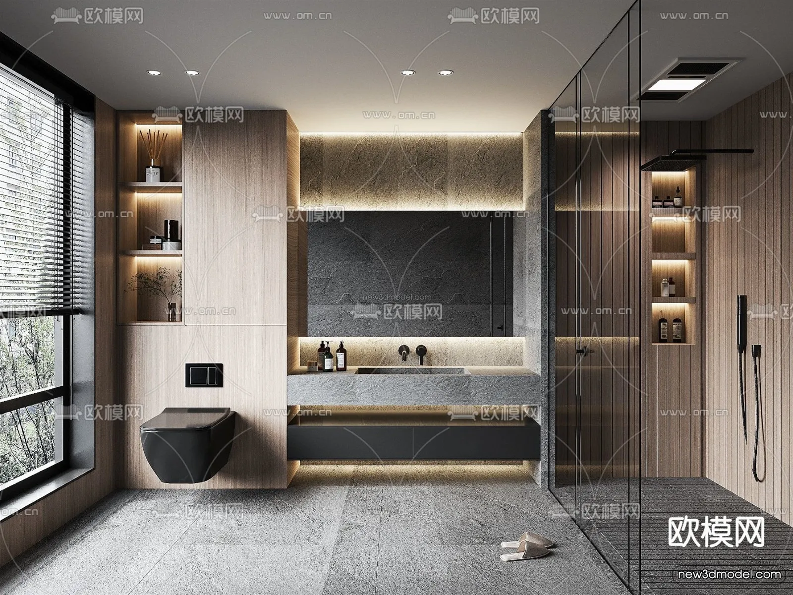 Modern Style Interior 3D Blocks and 3D Models - Bathroom 3D Scene - 669