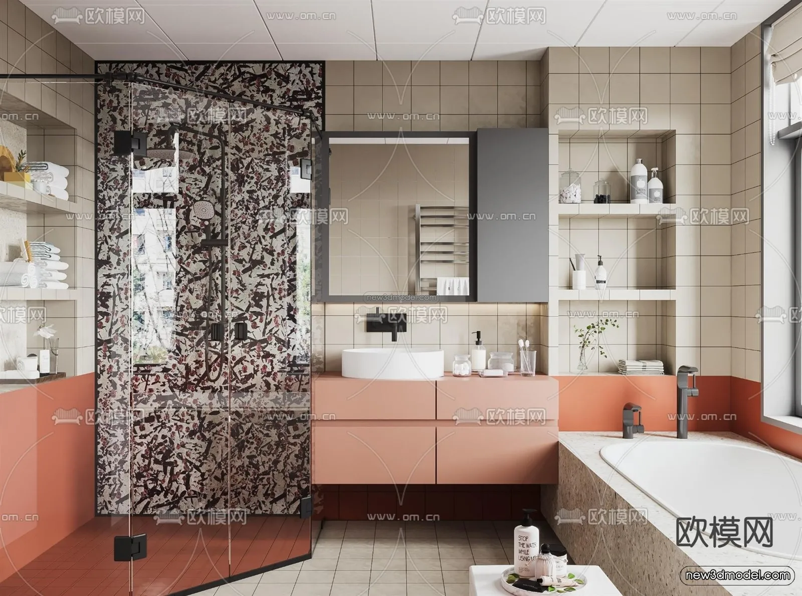 Modern Style Interior 3D Blocks and 3D Models - Bathroom 3D Scene - 670