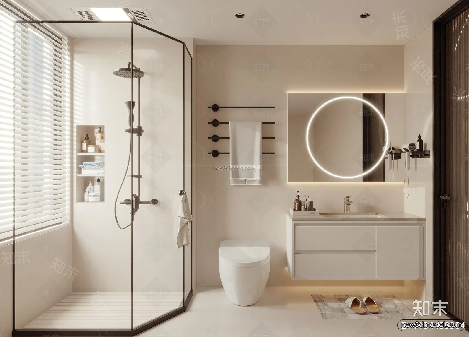 Modern Style Interior 3D Blocks and 3D Models - Bathroom 3D Scene - 672