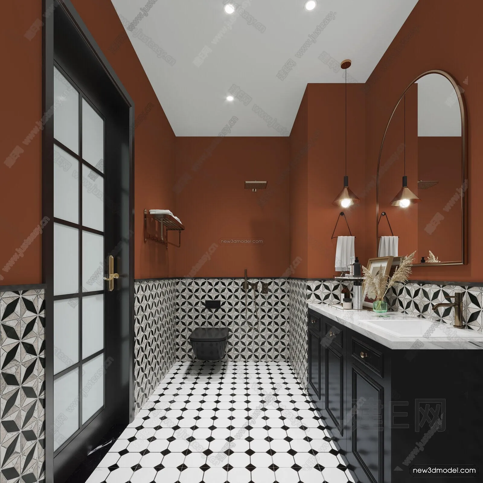 Modern Style Interior 3D Blocks and 3D Models - Bathroom 3D Scene - 673