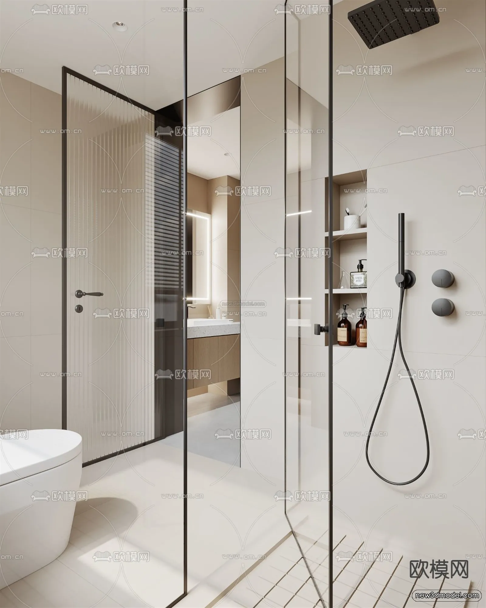 Modern Style Interior 3D Blocks and 3D Models - Bathroom 3D Scene - 676