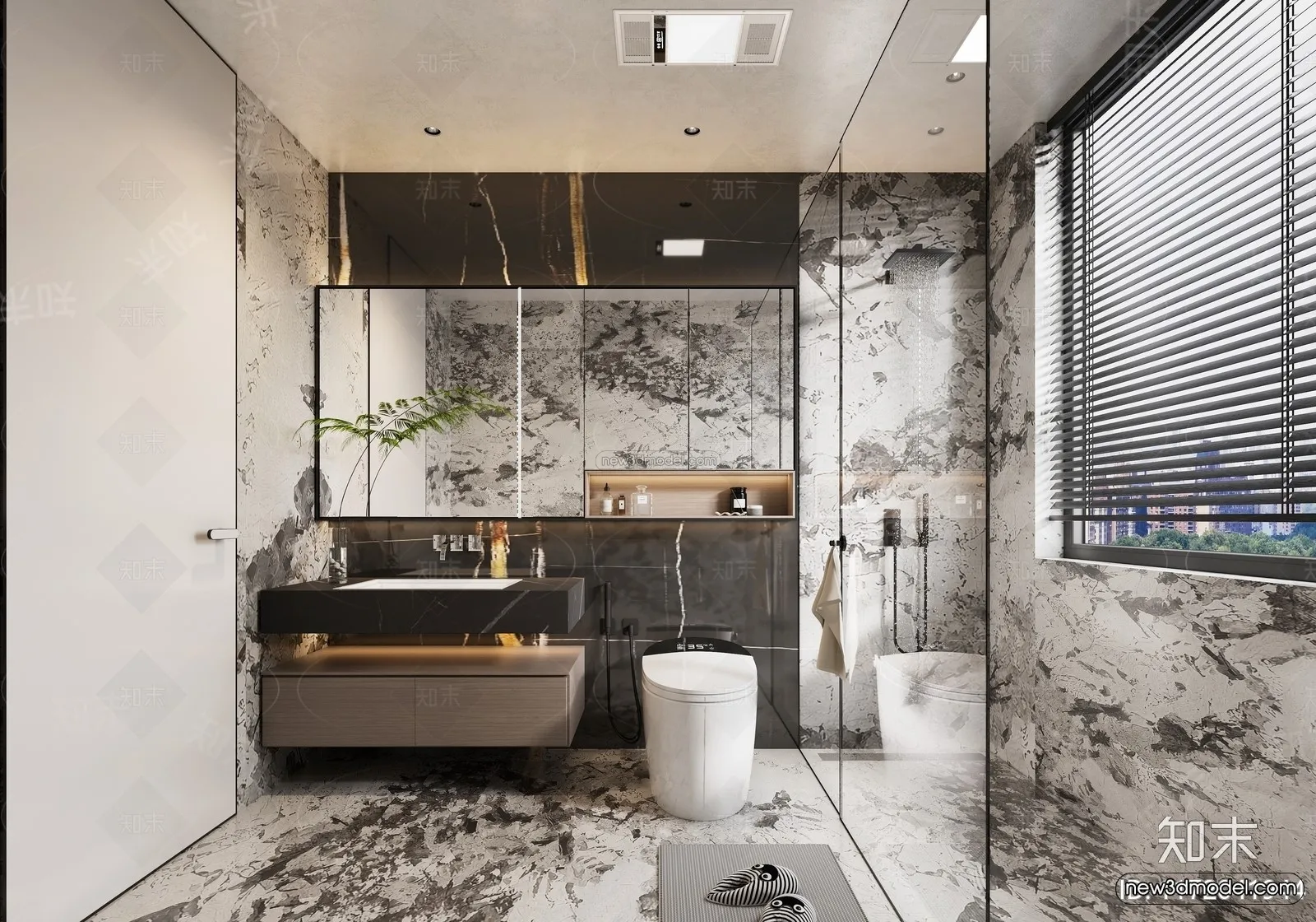 Modern Style Interior 3D Blocks and 3D Models - Bathroom 3D Scene - 678