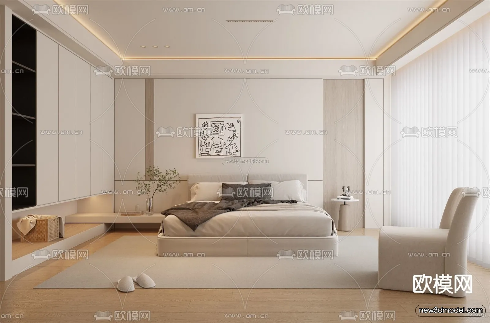 Modern Style Interior 3D Blocks and 3D Models - Bedroom 3D Scene - 419