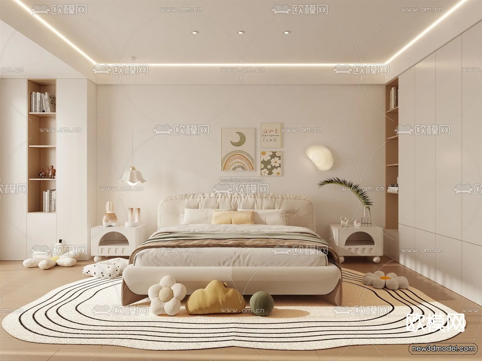 Modern Style Interior 3D Blocks and 3D Models - Bedroom 3D Scene - 451