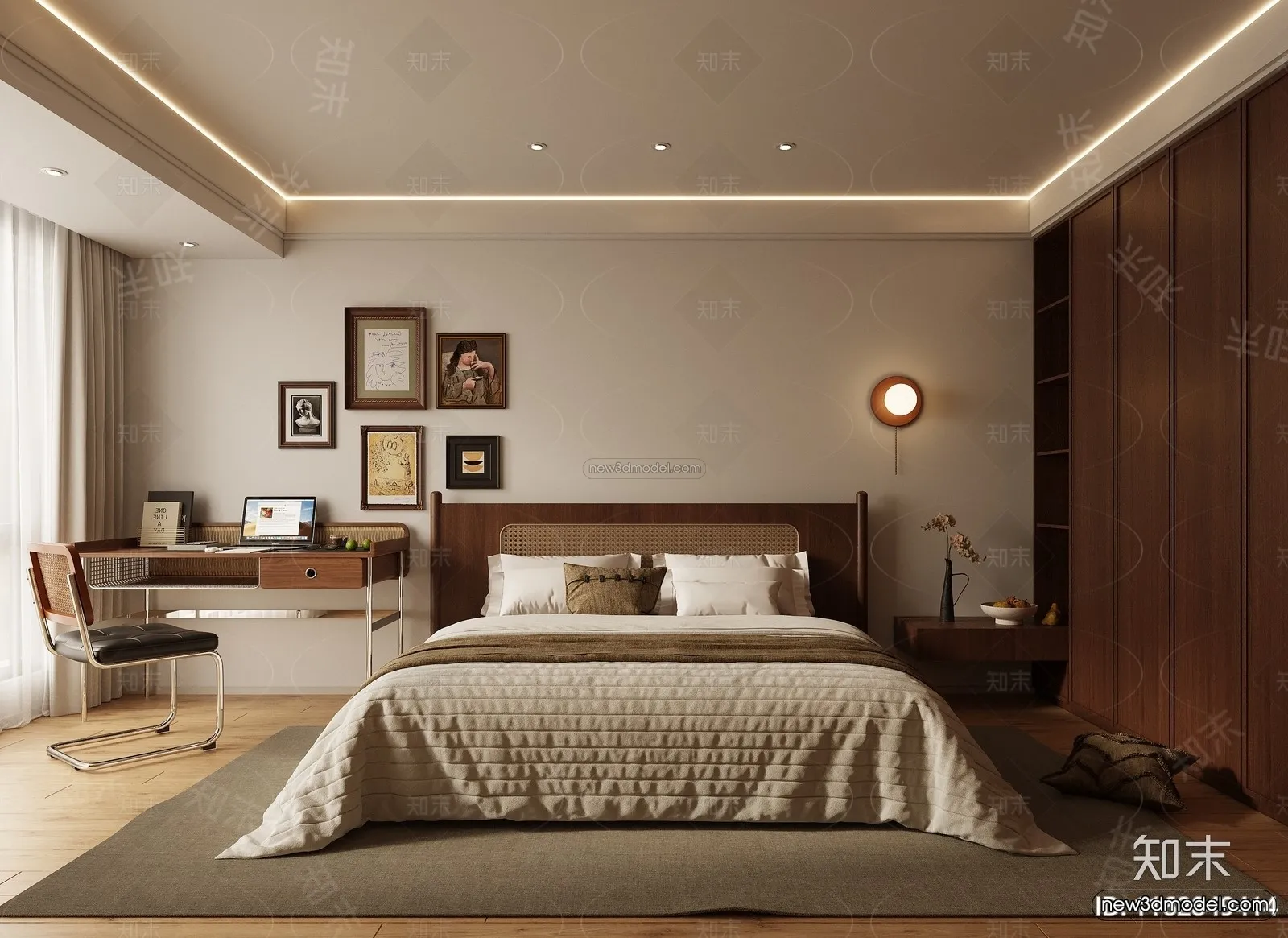 Modern Style Interior 3D Blocks and 3D Models - Bedroom 3D Scene - 455