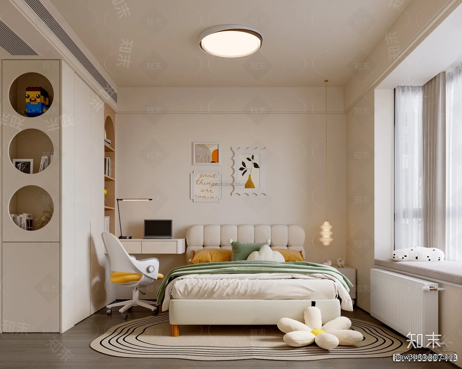 Modern Style Interior 3D Blocks and 3D Models - Bedroom 3D Scene - 458