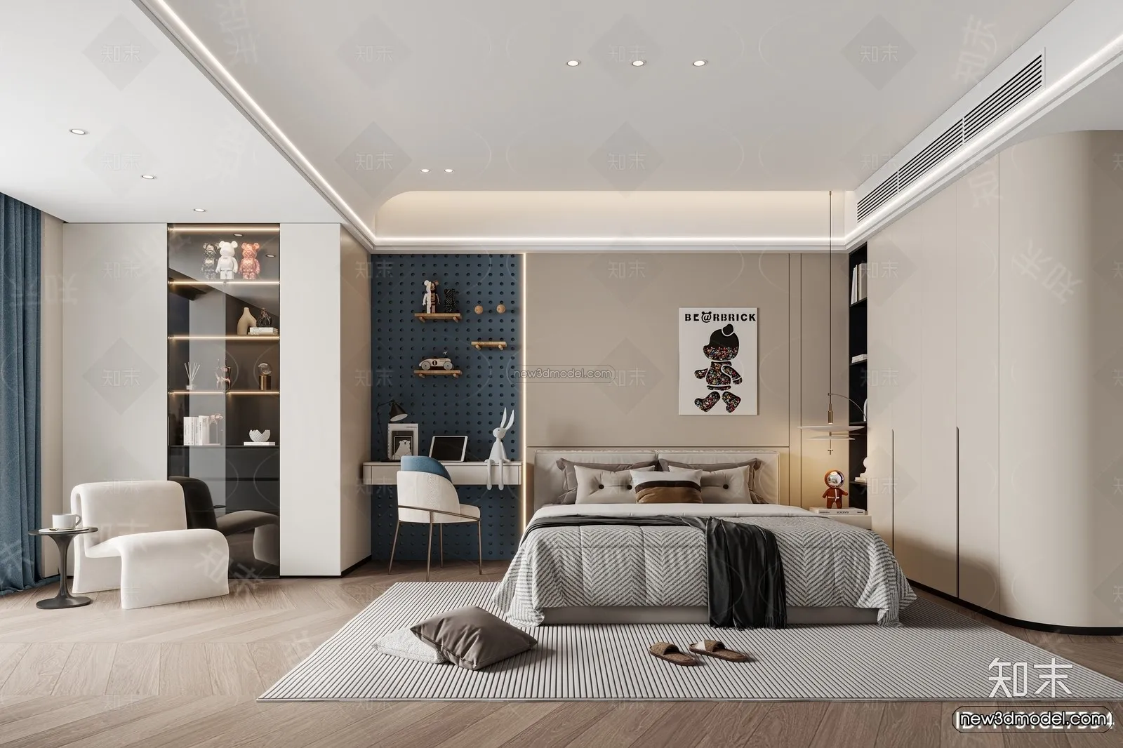 Modern Style Interior 3D Blocks and 3D Models - Bedroom 3D Scene - 466