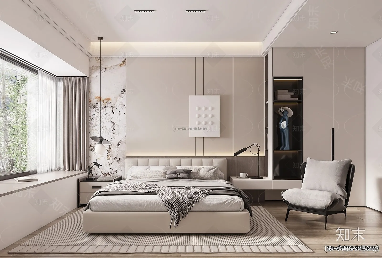 Modern Style Interior 3D Blocks and 3D Models - Bedroom 3D Scene - 473