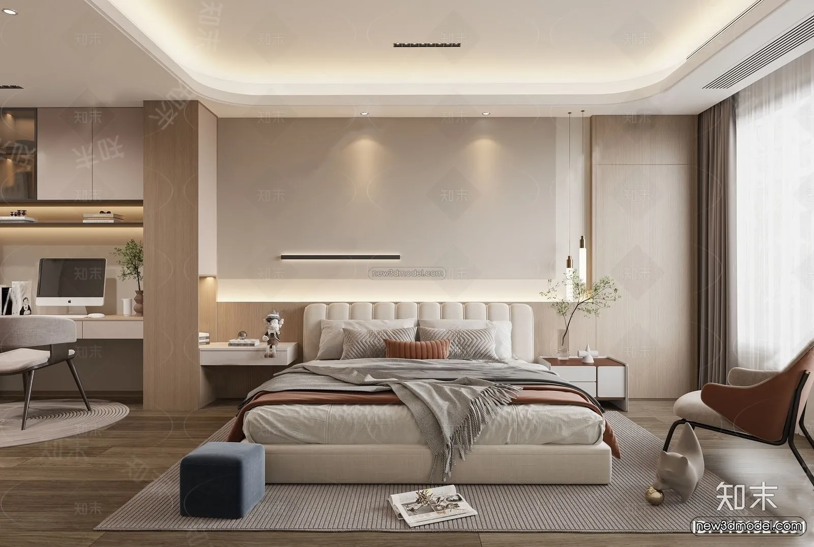 Modern Style Interior 3D Blocks and 3D Models - Bedroom 3D Scene - 474