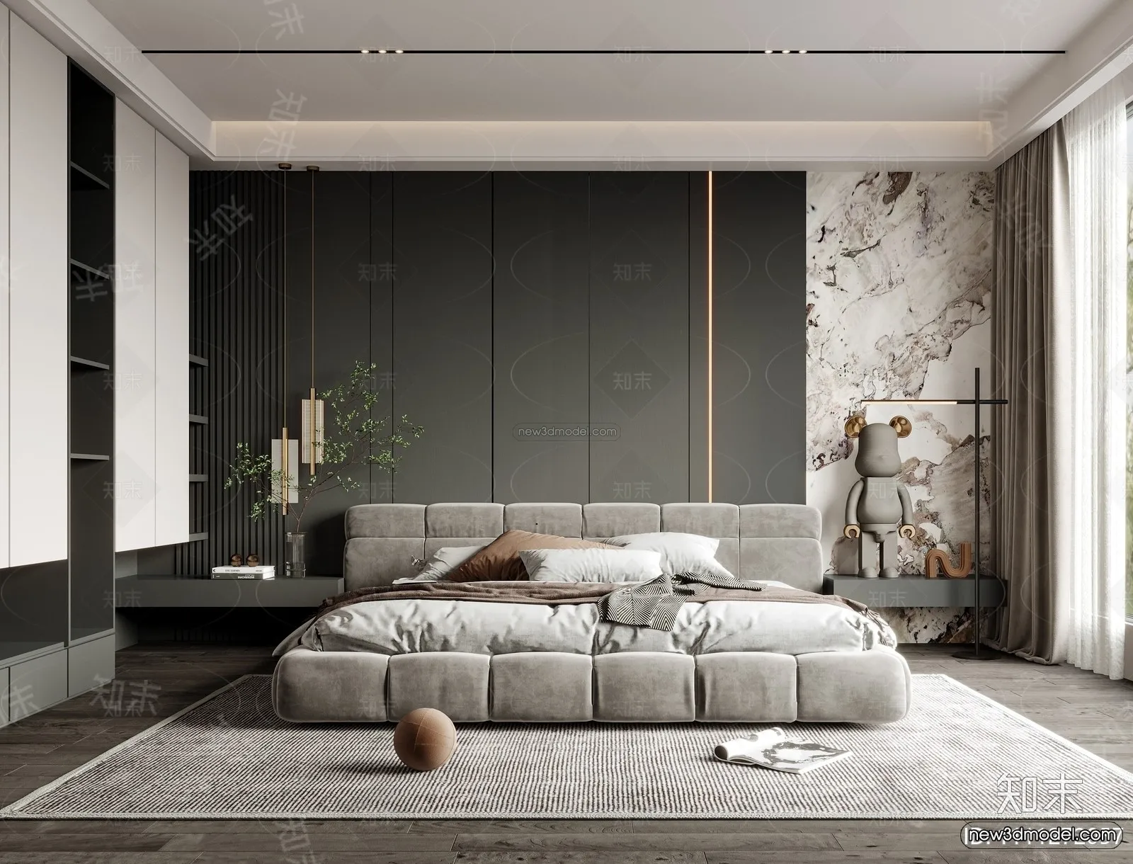 Modern Style Interior 3D Blocks and 3D Models - Bedroom 3D Scene - 476