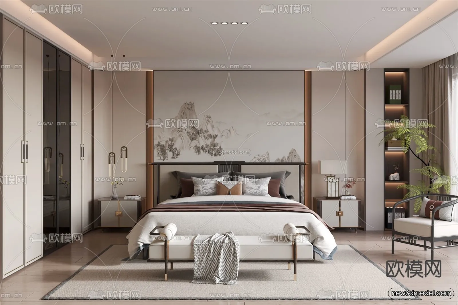 Modern Style Interior 3D Blocks and 3D Models - Bedroom 3D Scene - 477