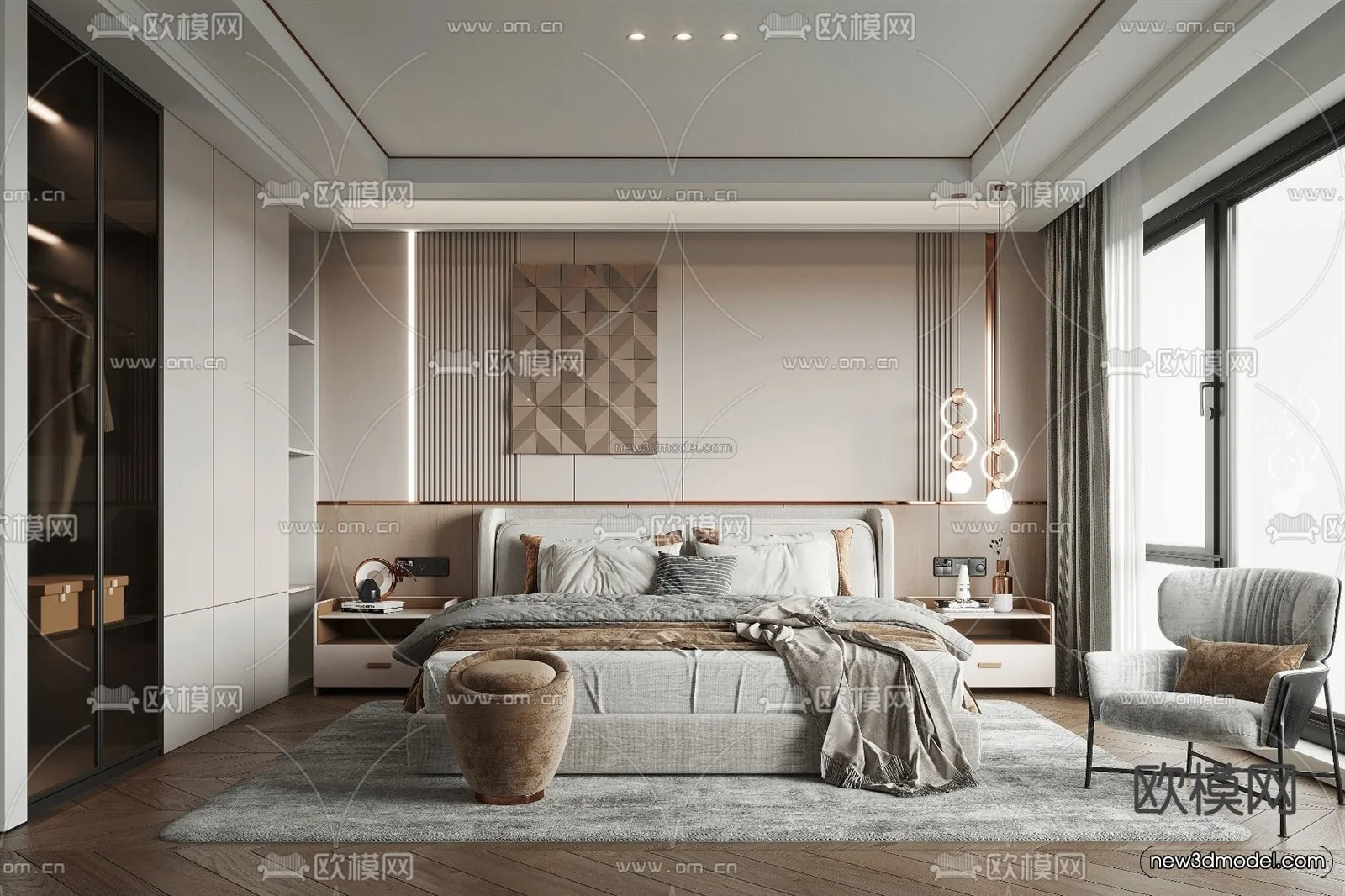 Modern Style Interior 3D Blocks and 3D Models - Bedroom 3D Scene - 486