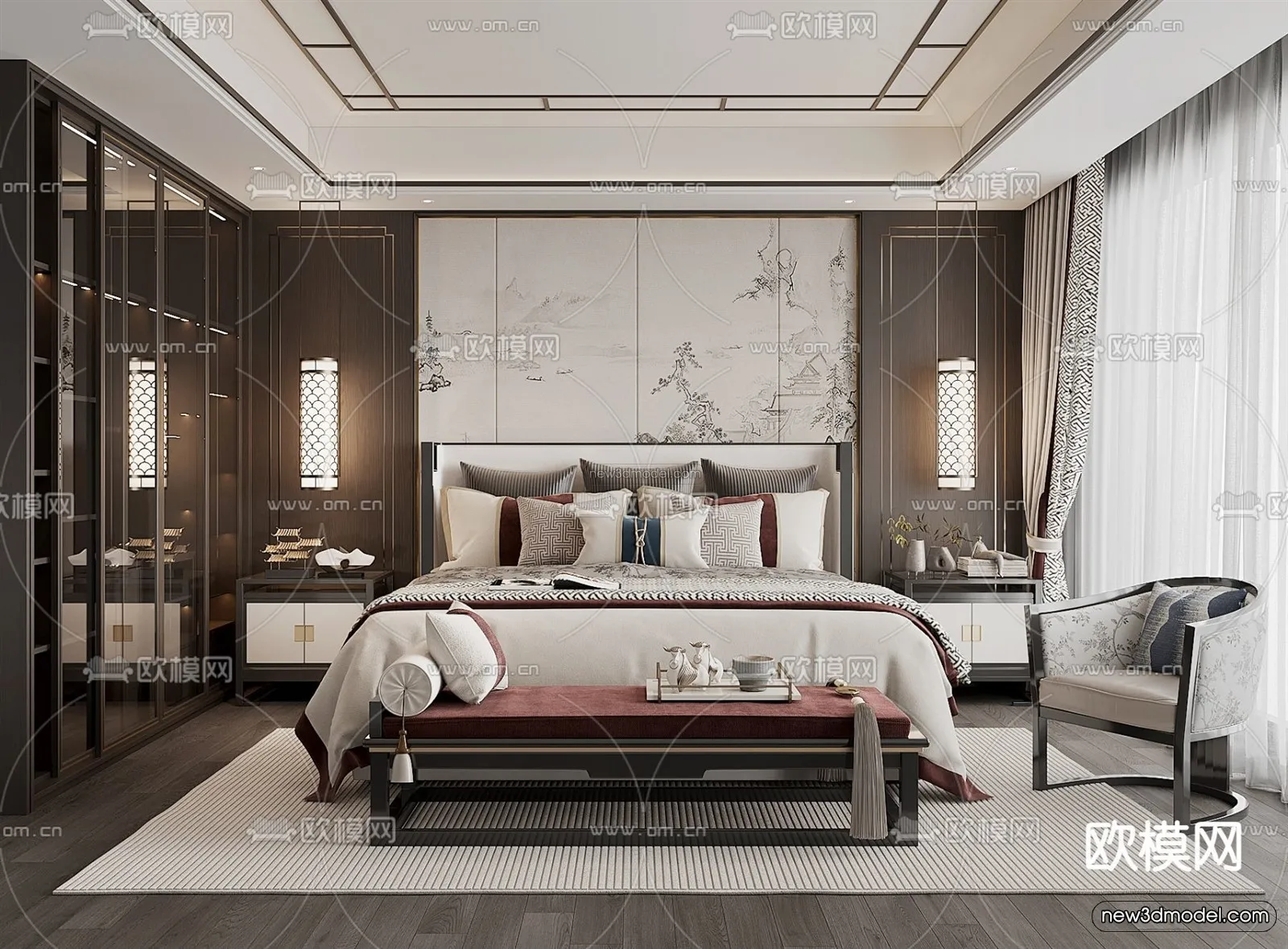 Modern Style Interior 3D Blocks and 3D Models - Bedroom 3D Scene - 502