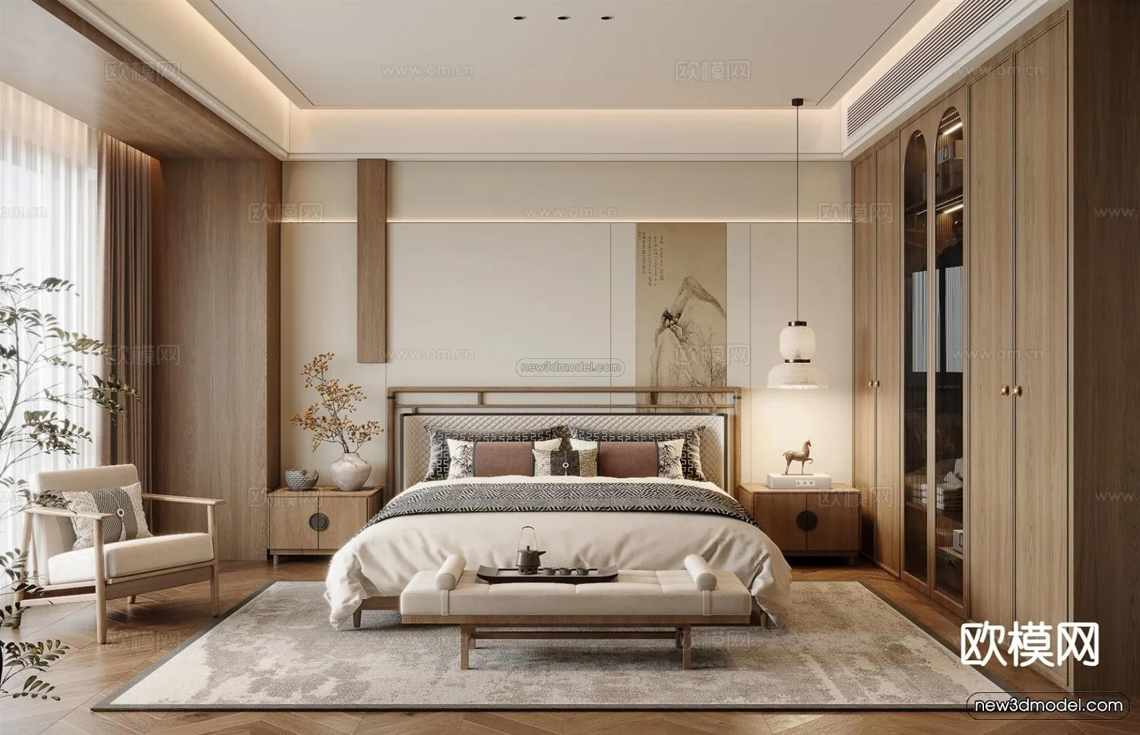 Modern Style Interior 3D Blocks and 3D Models - Bedroom 3D Scene - 504