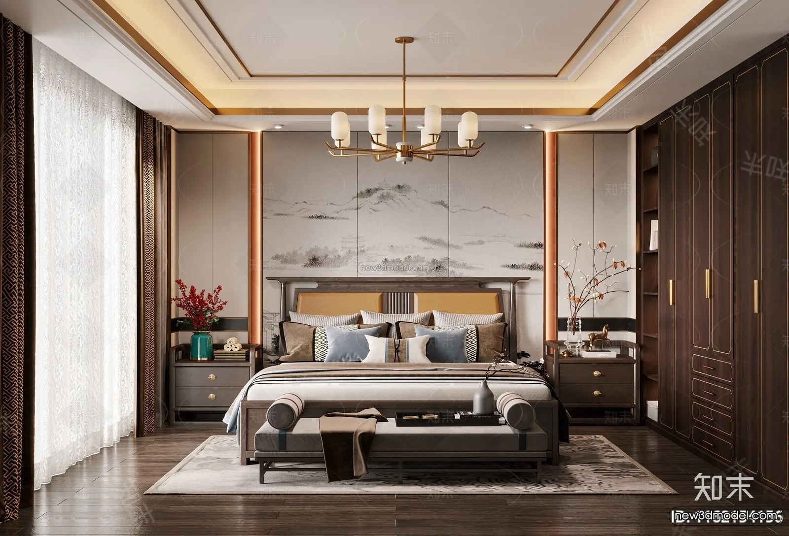 Modern Style Interior 3D Blocks and 3D Models - Bedroom 3D Scene - 506